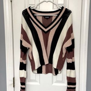 Express black, blush, deep blush striped sweater.